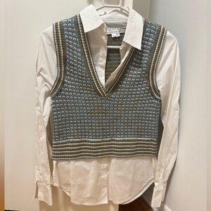 Veronica Beard Serwa Knit Merino Wool Vest & Shirt Preppy Academia Classic